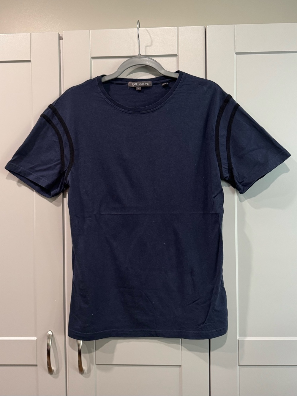 Slate & Stone Navy Short-Sleeve Tee with Shoulder Stripe Detail